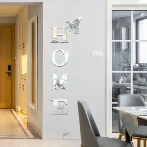 Acrylic Mirror "HOME" Wall Decor Set with Butterfly Accent - Luxury Space-Themed Wall Art, Easy DIY Installation for Living Room Bedroom, Modern Home Decor Accent Piece