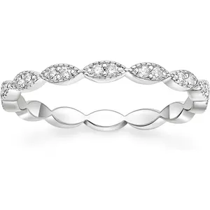 TIGRADE Eternity Ring Oval Milgrain Cubic Zirconia Anniversary Stacking Ring CZ Wedding Band for Women Size 3-13