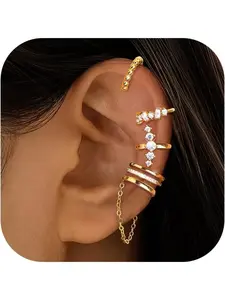 5Pcs Ear Cuff Earrings for Women Gold/Silver Adjustable Fake Earrings Cartilage Helix Wrap Earring Set Fake Piercings Ear Cuffs No Piercing