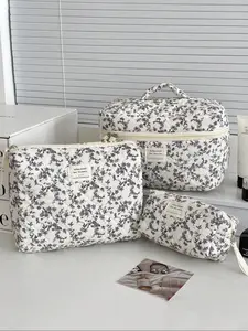 Floral Pattern Makeup Bag Set, Portable Cosmetic Storage Bag, Multifunctional Makeup Organizer Pouch, Versatile Storage Bag for Travel & Daily Use, Travel Cosmetic Bags