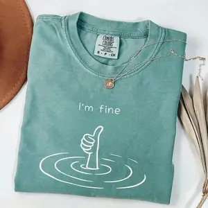 Comfort Colors Vintage I'm Fine T-Shirt, Sarcastic Humor Tee, Funny Mental Health Therapy Gift, Drowning Graphic Top, Sad Girl Aesthetic - TrendWear USA