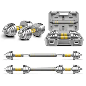 Adjustable Dumbbell Set - 44/66 LBS weights set, Dumbbell Barbell 3 in 1, Steel Dumbbells Pair with Connecting Rod for Adults Women Men Fitness Workout, Home Gym Exercise Training Equipment