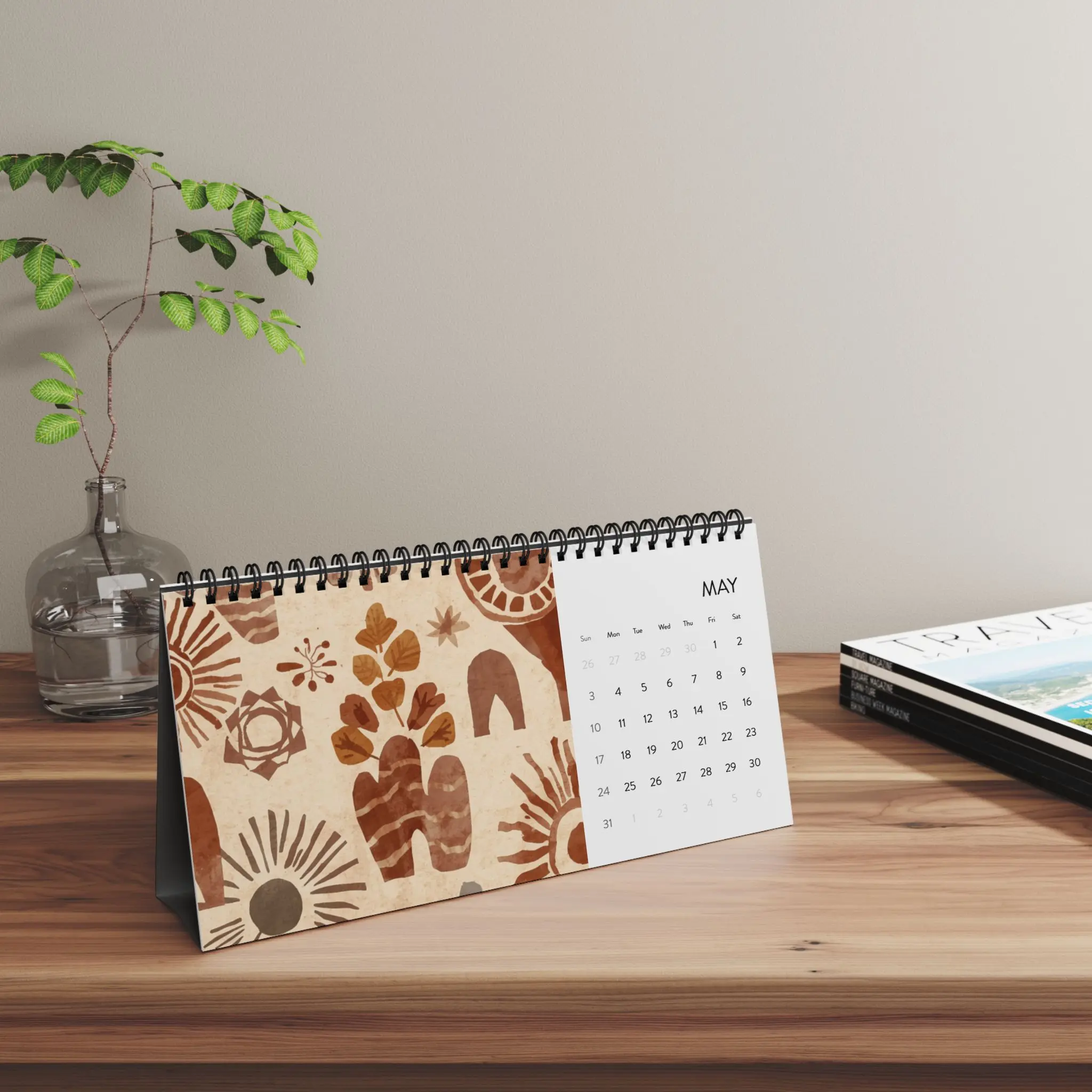 Boho Desktop Calendar 2026 | Minimal Neutral Grid Planner