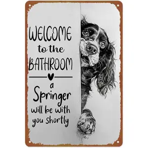 Vintage Aluminium English Springer Spaniel Funny Metal Sign - 8x12 in, Pre-Drilled Holes, Hanging Door & Wall Decor, Dog Lovers Gift