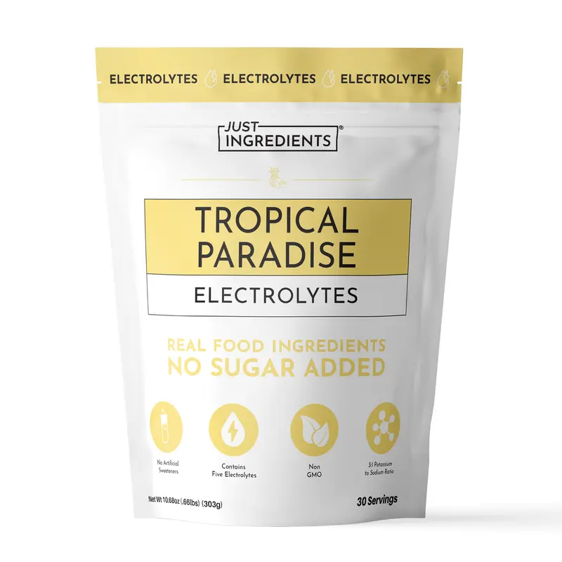 Just Ingredients Tropical Paradise Electrolytes - 30 Servings - Supports Daily Hydration, Electrolyte Balance & Muscle Recovery* - 3:1 Potassium-to-Sodium Ratio - Drink Mix - Coconut Water, Sea Salt, Trace Minerals