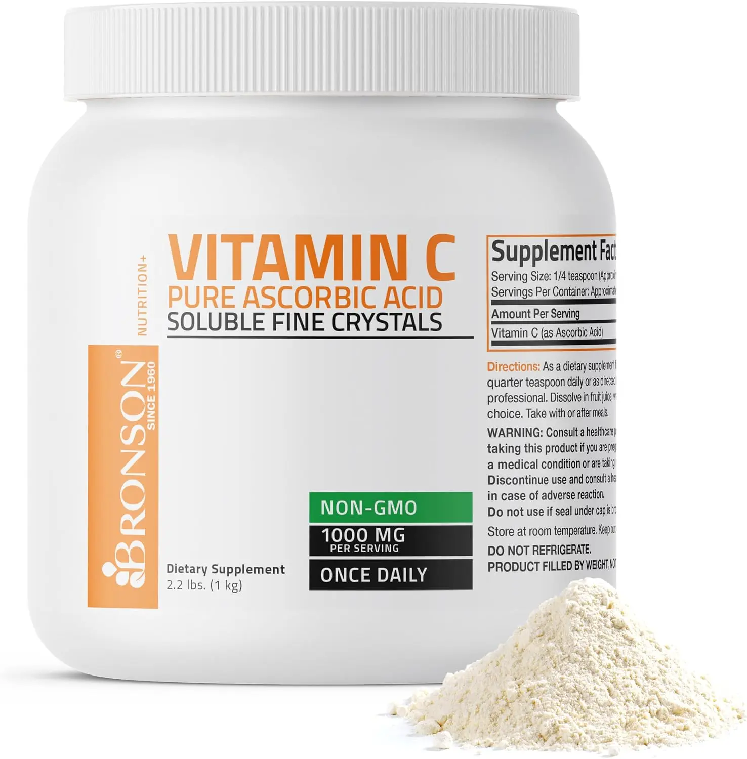 Bronson Vitamin C Powder, Pure Ascorbic Acid, 2.2 lb (1 kg) | 1000 mg per 1/4 tsp (Approx.), Soluble Fine Crystals, Antioxidant, Immune & Cell Support, Non-GMO
