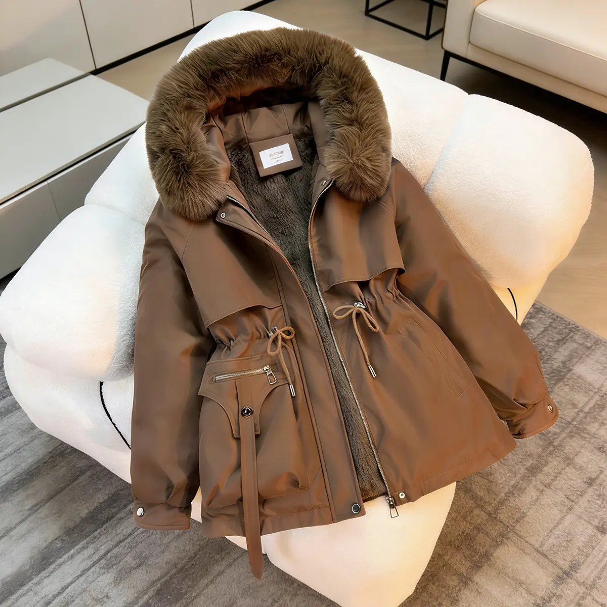 Women’s Thicken Fleece Lined Hooded Parka, Warm Winter Weatherproof Outerwear Jacket With Pockets Womenswear Piece