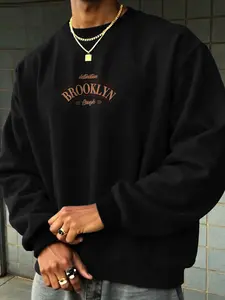 Fall outfits,Men's Round Neck Fitted Sweatshirt, American Casual Style, Comfortable Fall for Daily Wear & Campus, Trendy Look