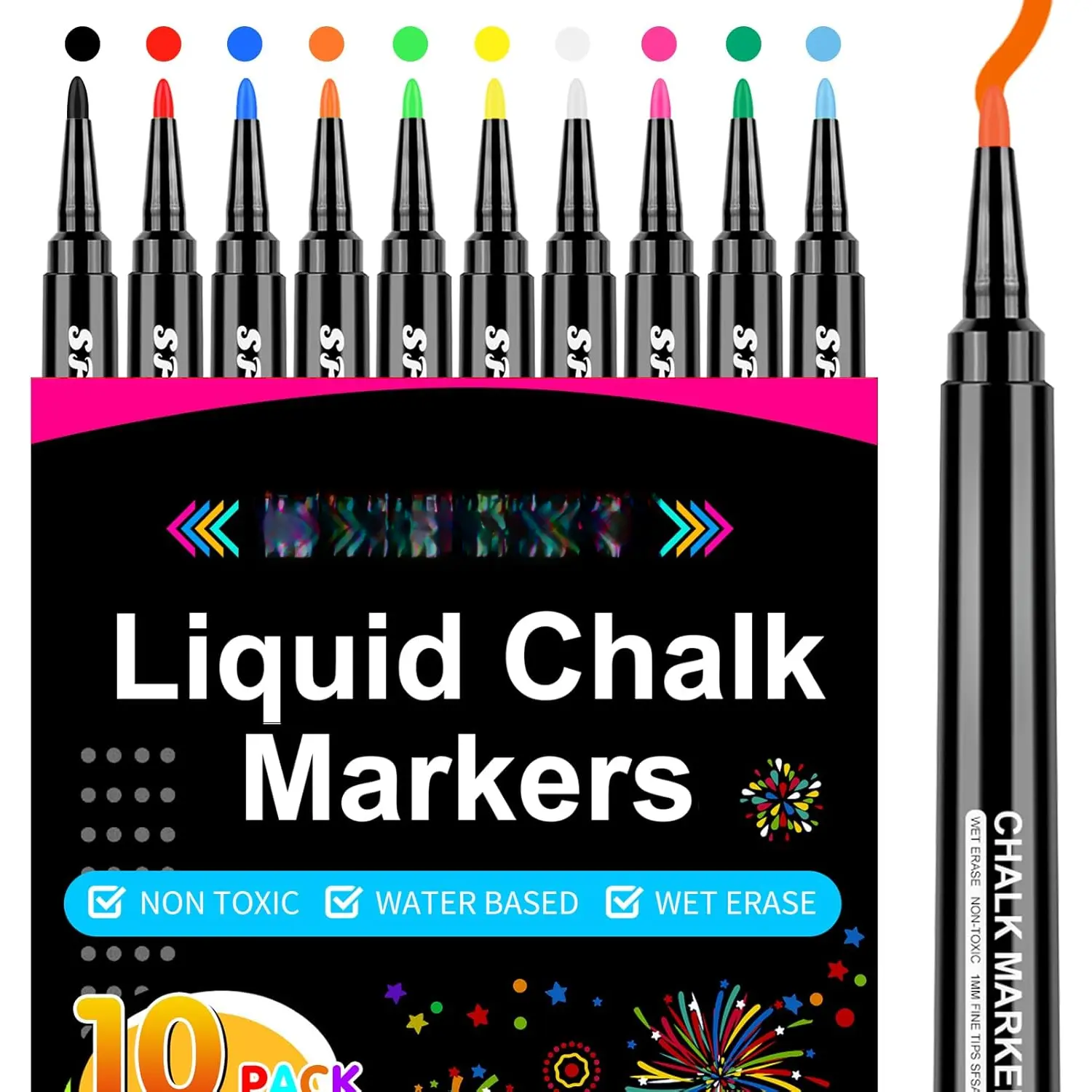 Liquid Chalk Markers for  Fridge Calendar Planning Board, Clear Glass Dry Erase Board, Whiteboard, Window, Mirror, Easy Wet Erase,1mm Fine Points (10 COLORS)
