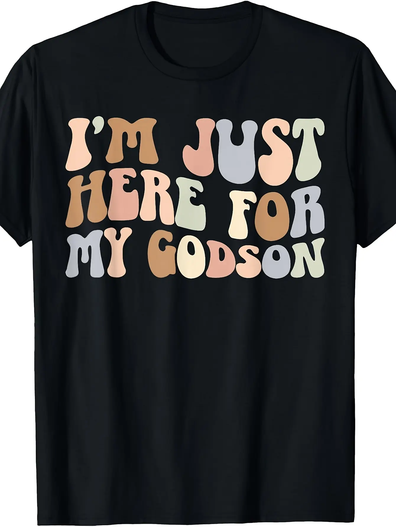 Retro "I'm Just Here for My Godson Godmother Godmom Godmama" T-Shirt - Funny Godparent Gift Round Neck Casual Tee Suitable for Seasons Machine Washable for Gatherings & Religious Events