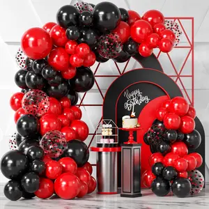 Red Black Balloons Garland Kit,100Pcs Black Red Balloons And Red Black Confetti Balloons Arch For Wedding Birthday Graduation Bbq Casino Party Prom Party Arch Decoration