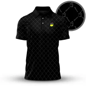 Black The Masters Pattern Golf Polo Shirt Short Sleeve Print Fan-made Menswear