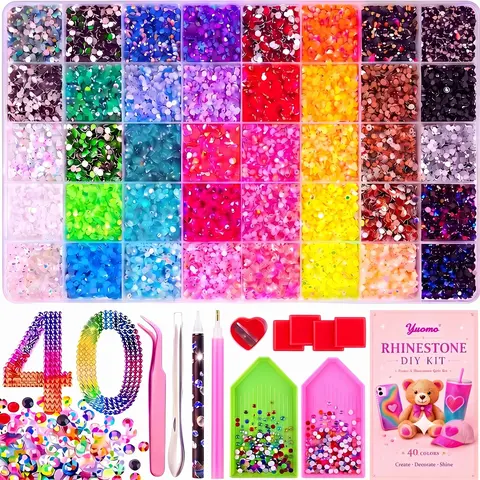 Affordable Bedazzling Glitter Kit - 40000 Shiny 40-Color 3mm Flat Bottom Bling Resin Rhinestones, Artificial Diamond Glitter Nail Art Supplies with Tweezers & Pick Pen for DIY Nails, Long-Lasting Shine