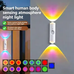 Smart Human Body Sensing Dual-Head LED Night Light with RGB Color Effects – Motion-Activated, Phantom Color Effect, and Adjustable Brightness – Perfect for Bedrooms, Hallways, Bathrooms, Closets, Staircases, and Kids Rooms – Energy-Efficient, Wireless,