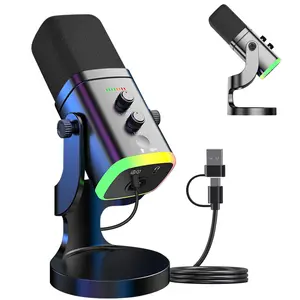 Dynamic USB Microphone for Streaming & Gaming, RGB Podcast Mic, Live Streaming Mic with Desktop Stand, Ideal PC Microphone for Youtube Singing & Recording