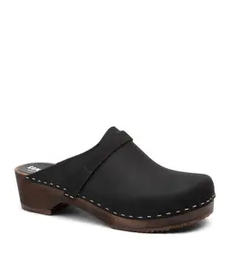 Swedish Wooden Clogs for Men / Malmö Mules / Mens Wooden Heel Shoes / Leather Clog / Black