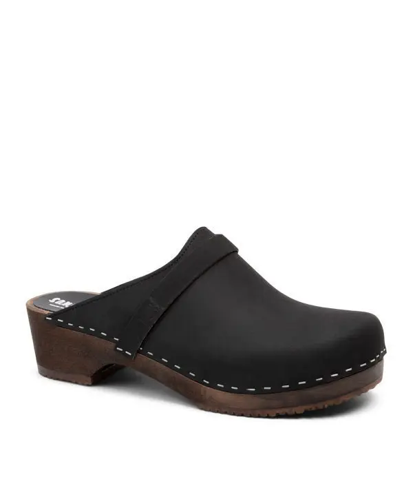 Swedish Wooden Clogs for Men / Malmö Mules / Mens Wooden Heel Shoes / Leather Clog / Black