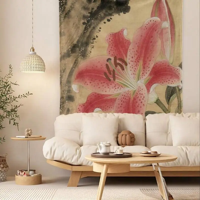 Custom Flower Pattern Tapestry - Lily Plant/Anime Flag Letter Print, Lightweight Polyester Flannel, Silky Machine-Washable Rectangular Home Supplies Decor, Vitality Symbol, Adult Family Gift, USA-Shipped (Size Options Available), 40X50 Inch