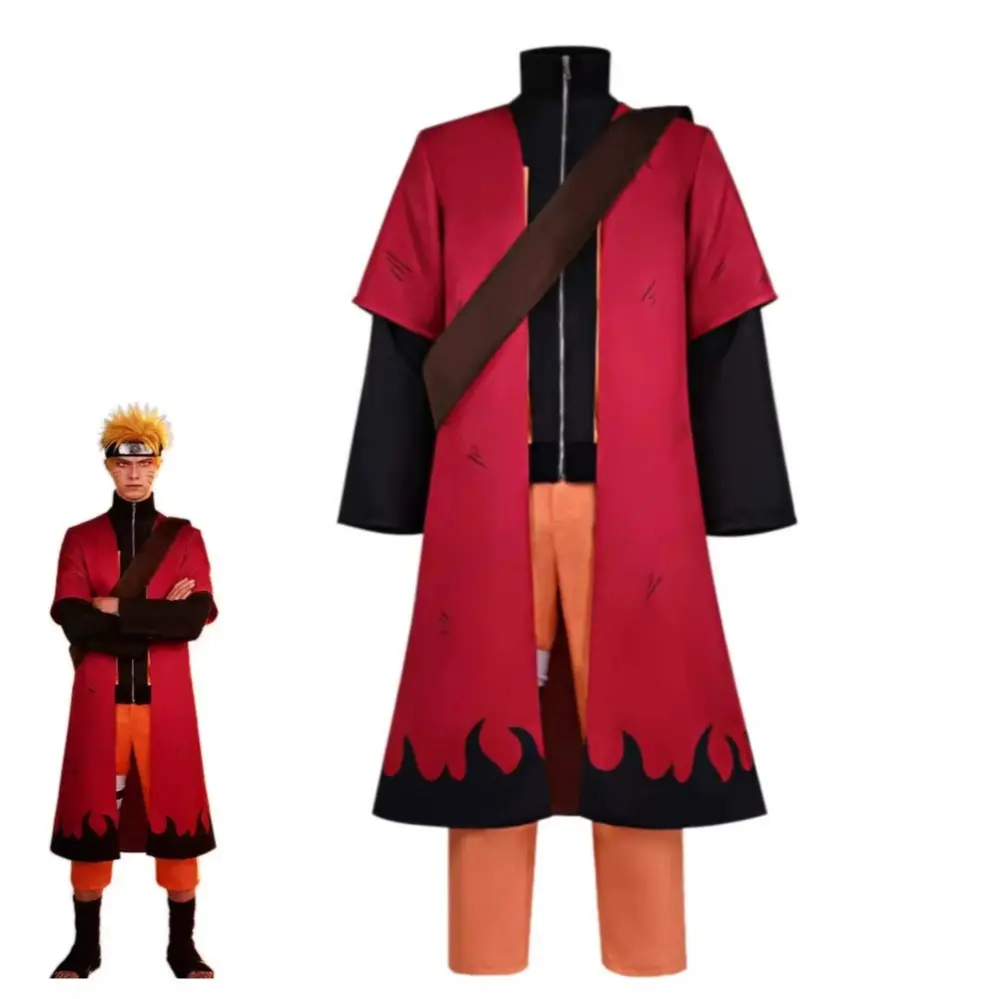 Flash Sale Naruto Cosplay Costume, Red Flame Cloak Ninja Uniform Set, Anime Halloween Stage Party Outfit for Men Menswear Clothes