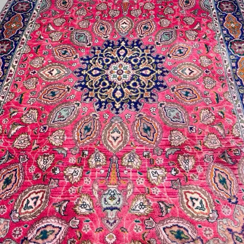 Persian Medallion Garden Hand-Knotted Wool Rug 3'3x 4'8" Vibrant Pink & Blue Design Traditional Artisanal Rug