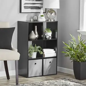 Mainstays Modern 6-Cube Storage Shelf Organizer, Black Bookcase for Bedroom, Living Room & Home Office