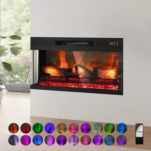 28"/36" Electric Fireplace Insert, 1-2-3 Sided View, Heater 1400W, Multi-color 20-color flame/Fake wood/heating wire/with remote control / Timer/temperature adjustment /5 brightness levels