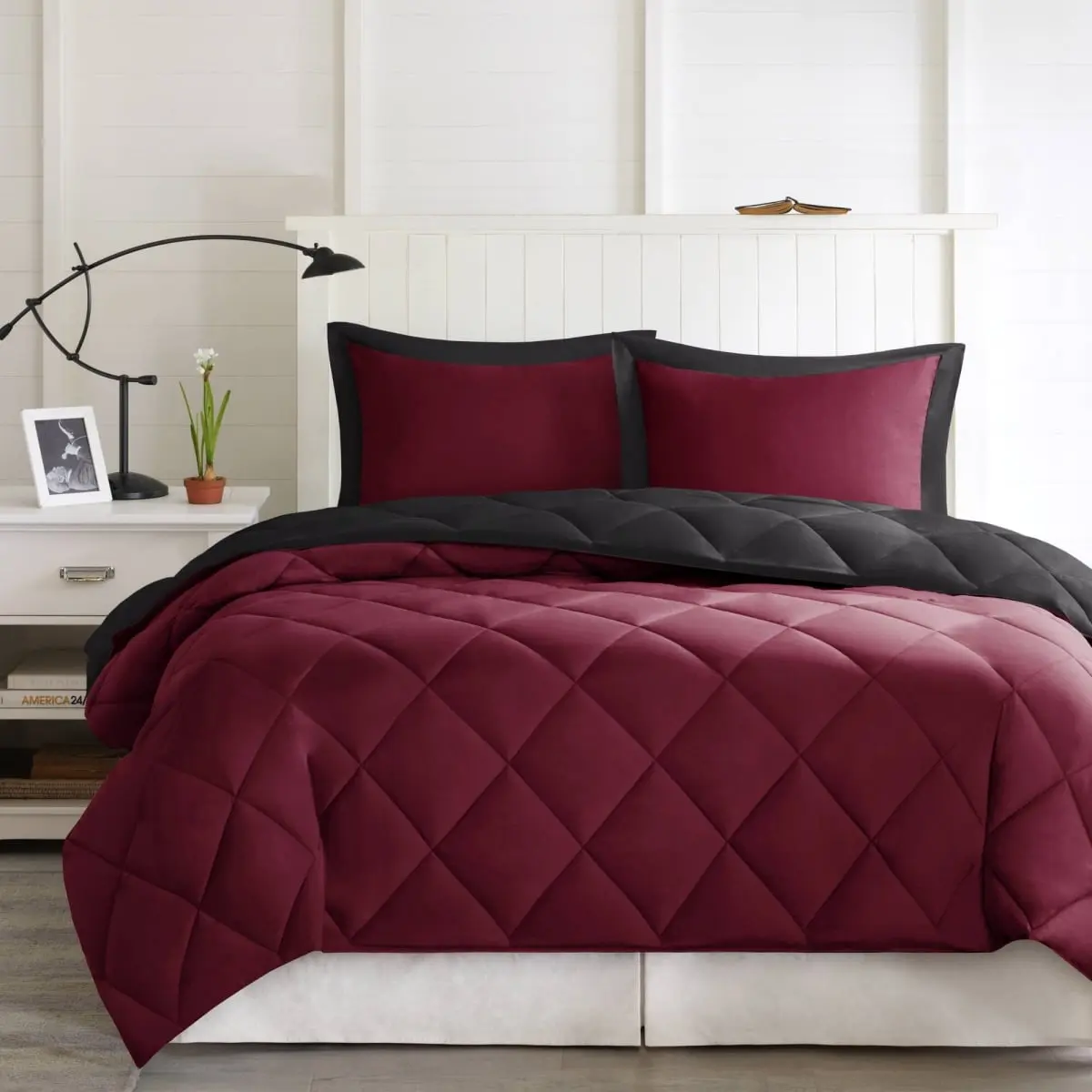 Comfy Bedding Set, 360 Stand Stain-Resistant 3M Scotchgard Double Needle Diamond Quilted Reversible Down Alternative Comforter Set - King, California King Sizes (BASI10-0603)