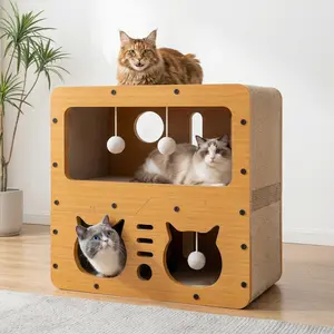 Durable Cat Scratcher TV-Shape Cat House Cat Toy Includes Feathery Cat Wand Toy This Multi-functional Cardboard Cat House and Catio is Perfect for Scratching Hiding and Resting It Can Support Weights Up to 25 Pounds