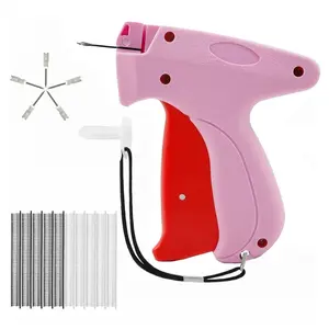 Portable Mini Handheld Stitch Gun, Fine Needle, Invisible Stitches, 6 Needles, 2000 Pcs Fasteners (1000 Black, 1000 White), Complete Sewing Kit for Garment Labels & DIY Crafts, Pink