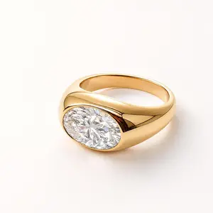 3.2ct Oval Radiant Cut Statement Chunky Ring 14K Gold Plated Bezel Waterproof & Tarnish-Resistant  Minimalist Daily Jewelry for Women
