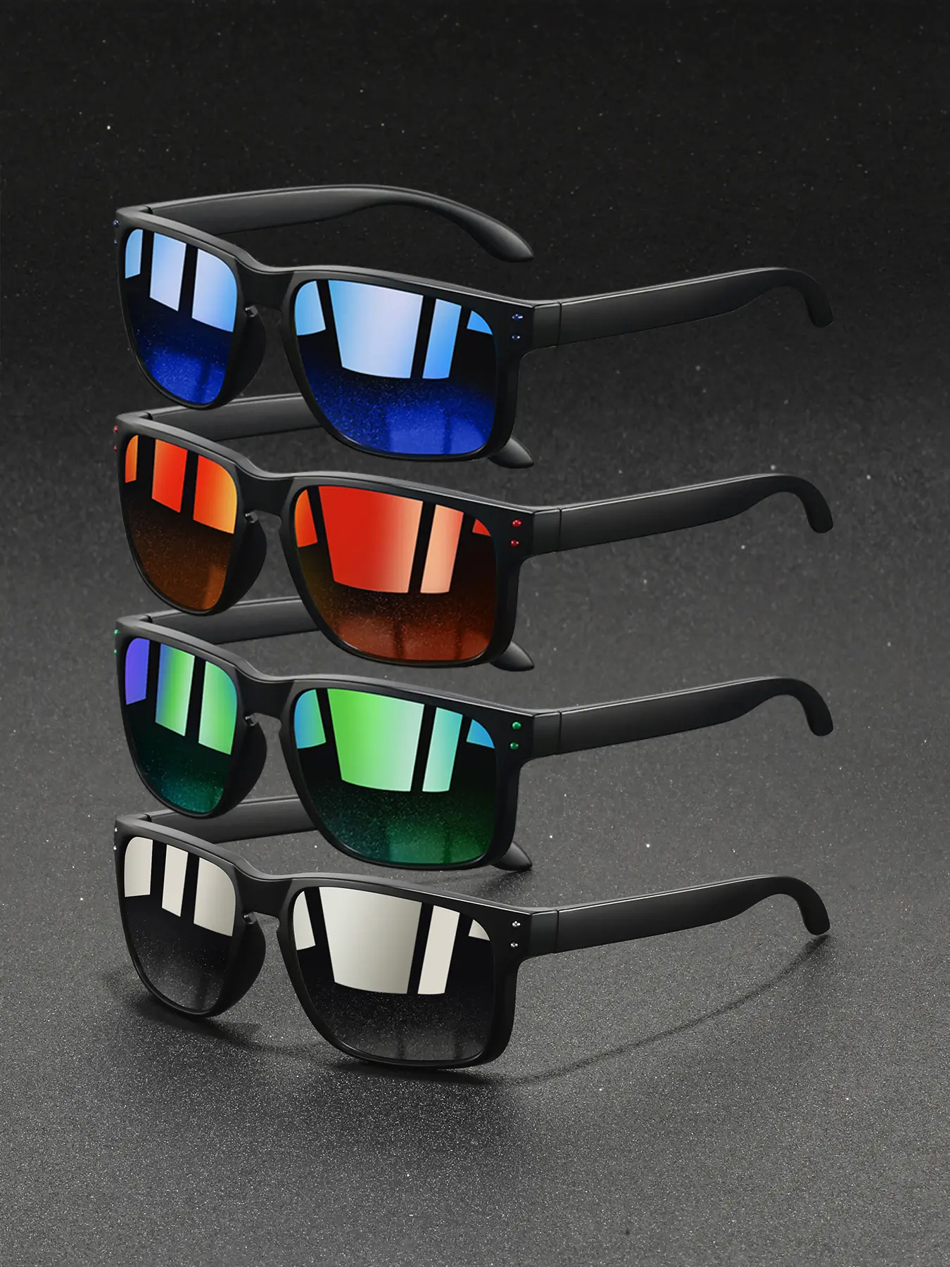 4 pcs fashion solid color frame square glasses,metal rivet decoration design,multiple lens color options,nose pad adopt rubber material,comfortable fit design,the perfect accessory in daily life, Fashionable Sunglasses