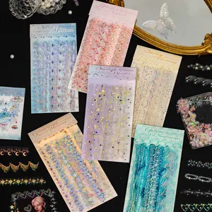 2 sets, 1 set 60 laser silver long strip stickers with floral, star, glitter pattern themes, minimalist style, made PET waterproof material, self adhesive DIY planner decoration scrapbook journal sticker pack
