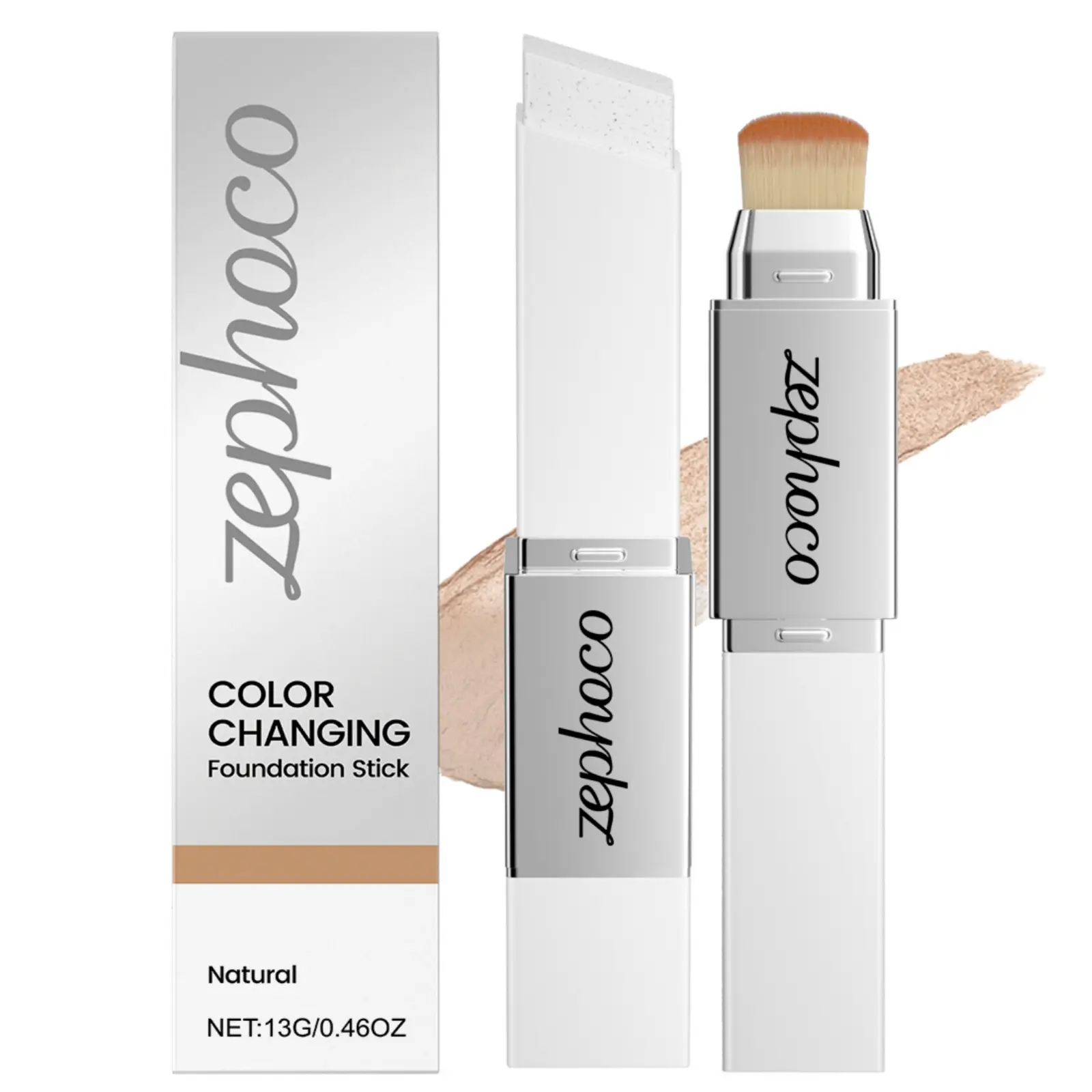 zephoco The Natural Color Two-In-One Color-Changing Foundation Stick Is Light, Moist, Natural, Adheres Well Without Sticking - Dual-Ended with Detachable Brush
