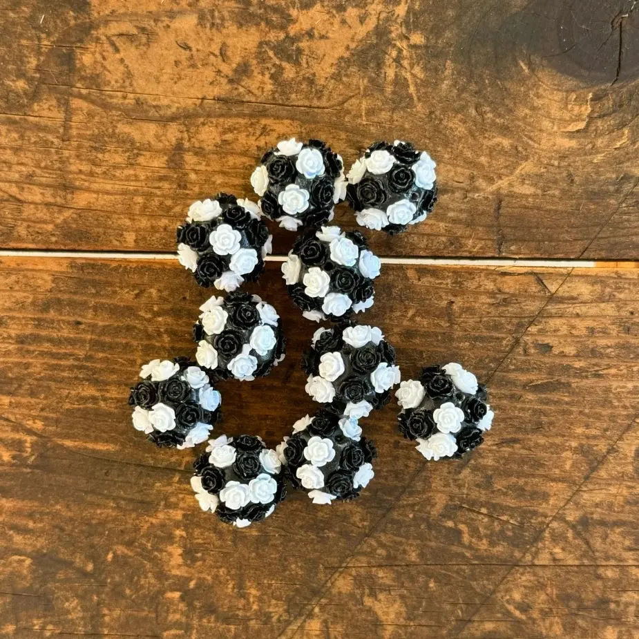 5pc FY1 16mm Black and White Flower Pen Beads, Beading Making Crafting Supplies for DIY Projects