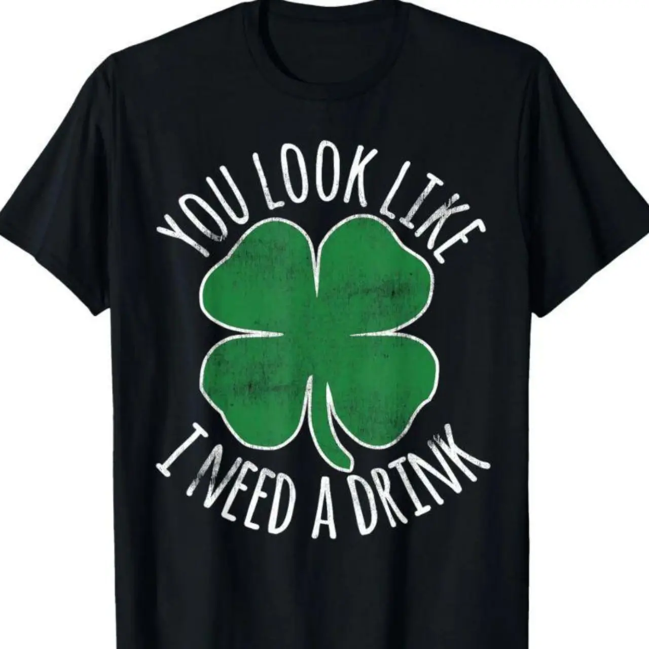 Unisex Black Crew Neck Casual Sport Top - Vintage 4-Leaf Clover St. Patrick's Day Graphic, Funny Irish Drinking Tee, Party Wear, Fade Proof, Relaxed Cut (No Box Included), Universal Sizes