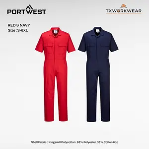 Portwest Men's Plain S996 Short-Sleeve Coverall - Menswear, Lightweight Polycotton Workwear Uniform, 6-Pocket Utility Design, Sizes S-6XL, for Bowling, Work Uniforms