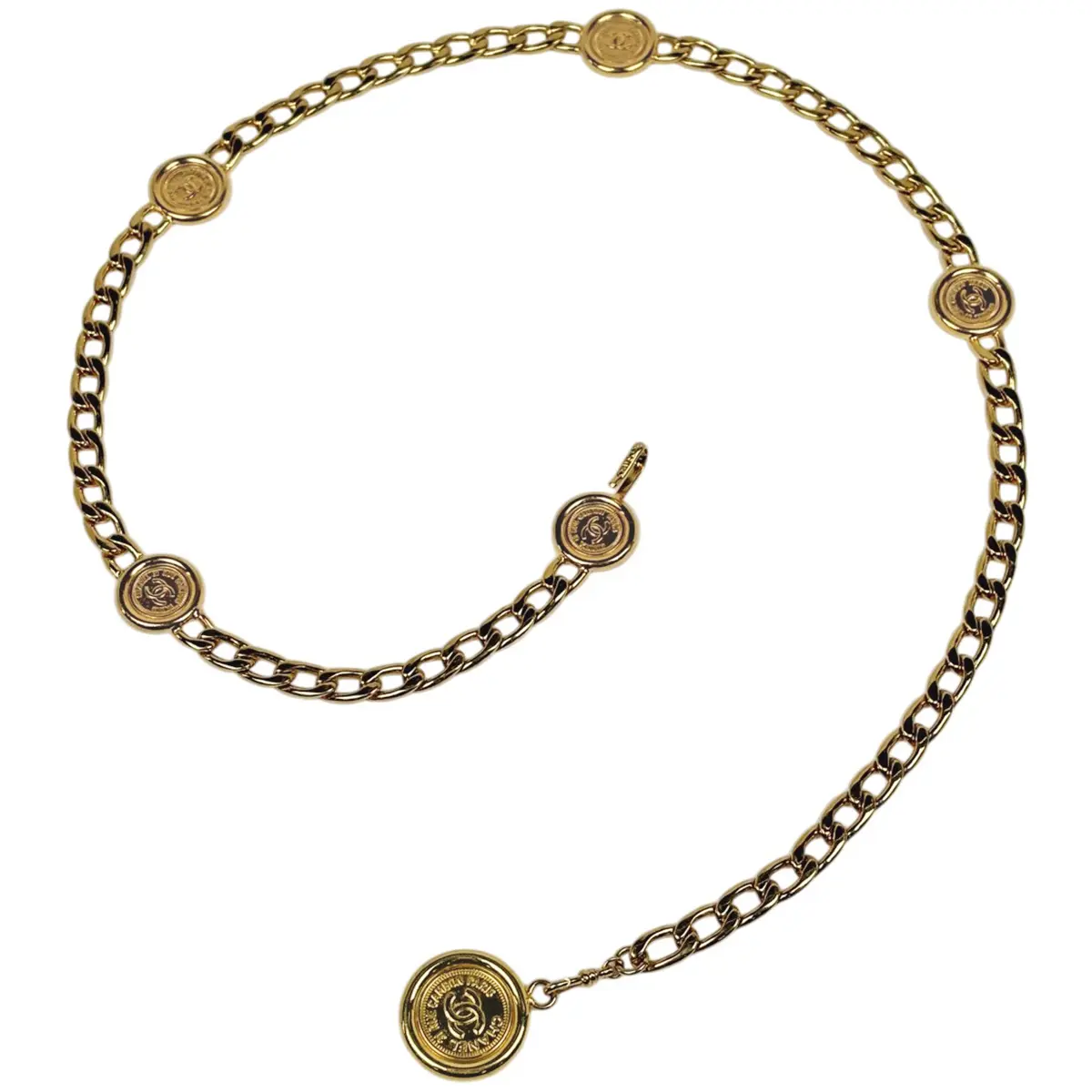 Pre-owned CHANEL Belt Chain AUTH Coco Vintage Rare Logo Gold Medal Necklace Pendant 4000037946353