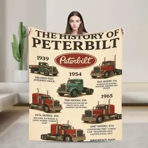 1pc Peterbilt The History of Peterbilt 1939-2007 Throw Blanket Heavy-Duty Flannel All-Season Soft Bedspread Black & Red Trucking Design for Home Office or Semi-Truck Decor Ideal Gift for Truck Drivers & Fans summerwins