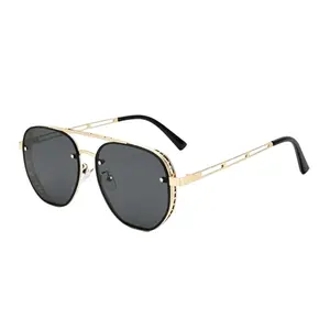 Vintage Oval Hollow Metal Sunglasses for Men Women Gradient Lens UV400 Protection Ultra Lightweight Fashion Eyewear