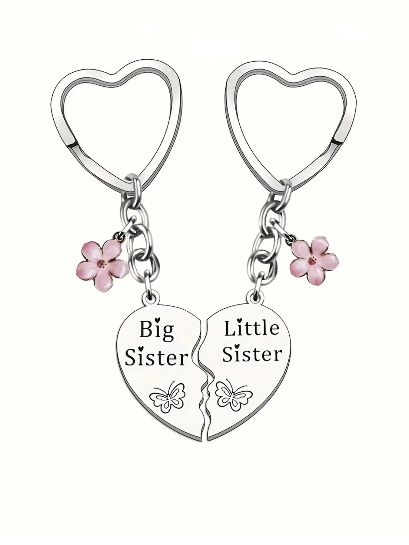 2pcs/Set Big Sis Lil Sis Matching Sister Keyring Gift for Sisters Birthday Christmas Gifts Stylish Stainless Steel Keychain