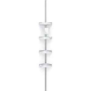 212 MAIN HiRISE Aluminum Shower Caddy with Mirror - 4-Tension Adjustable Height, 4 Baskets, Movable Space-Saving Bathroom Organizer for Soap, Bottles & Corner Storage, White, 10.625x8x60-108in