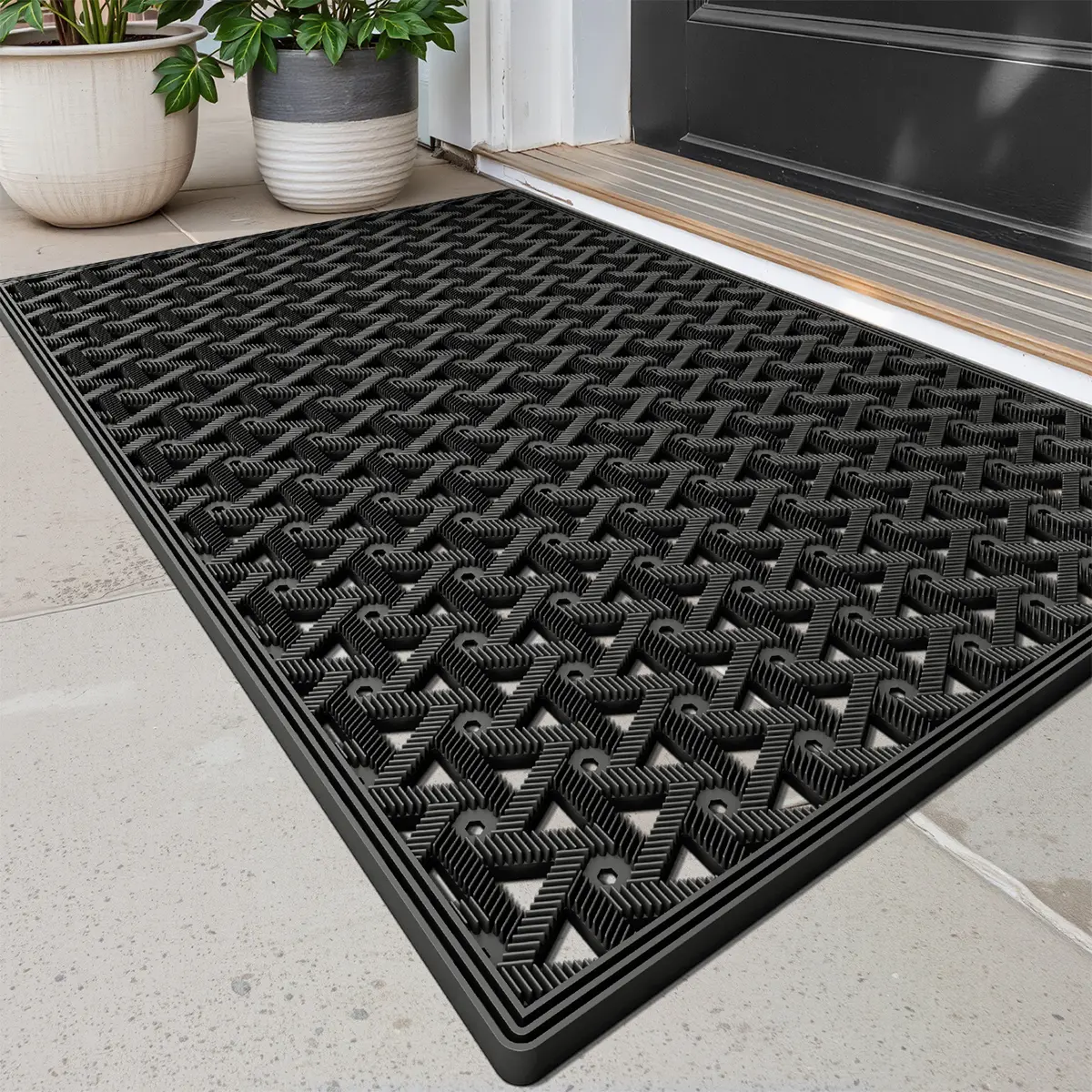 LUMI Front Door Mat Outside Entrance Rubber, Welcome Floor Doormat Heavy Duty Non Slip, Dirt Trapper Waterproof Exterior Entry Mats All Weather for Patio Entryway Drainage