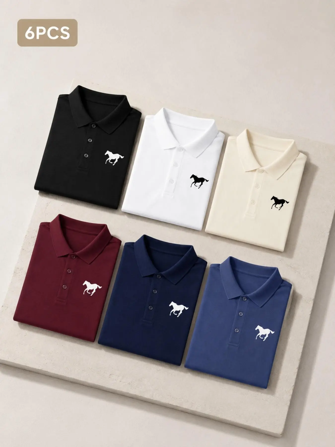 Men’s 6-pack horse print polo shirts, classic fit short sleeves with button placket, performance golf tees, breathable casual and  polos for men leisure everyday summer business style comfortable gift guide