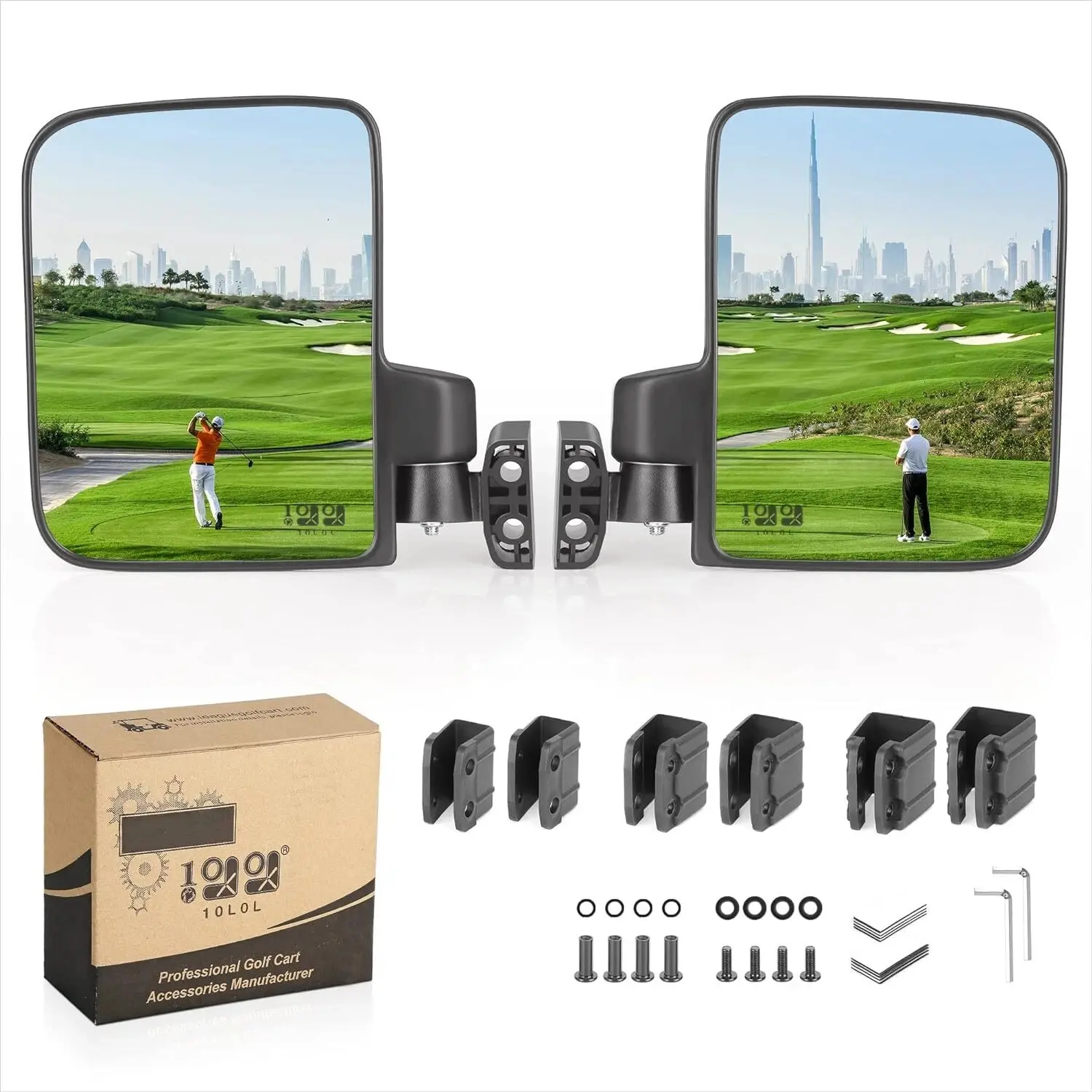 No Drilling Golf Cart Side Rear View Mirror For EZGO, Club Car, G29 And Most Square Frame Golf Carts, Easy Installation，Stay Firlmy, Golf Accessory, Secure Mount