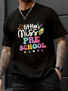 100% Cotton Unisex Little Miss Preschool Pre-K First Day Back To School Girls T-Shirt, Printed Round Neck Short Sleeve T-Shirt Top