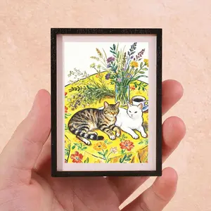 Miniature Cat Nap Frame Fridge Magnet, Warm Oil Painting Style, Perfect for Home Decor & Art Lovers, Adds Cozy Atmosphere, Refrigerator Magnet