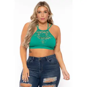 Plus Size Lace Trim Bralette - Green