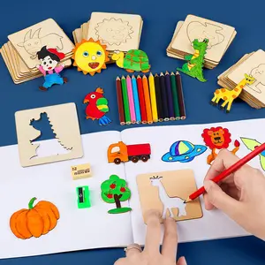 Wooden Drawing Templates for Kids, 20 Pieces Animal Fruit Patterns, DIY Art Stencils, Educational Learning Supplies Gift, Creative Craft Kit