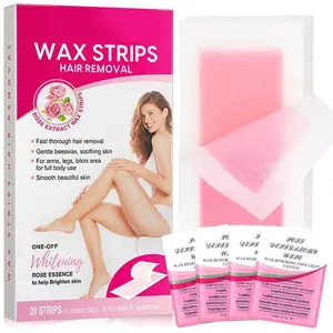 Sugar Wax Strips For Women's Body Hair Removal, - Hypoallergenic All Skin Types，Bikini Hair Removal Kit, Pubic, Dermatologically Tested For Body & Intimate Areas, 20 Strips Wax Strips with olive oil & 4ct Wipes