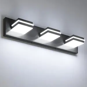24-Inch 3-Light LED Modern Black Bathroom Vanity Light Fixtures Over Mirror, Bathroom Lighting Fixtures with Cool White 6000K, Vanity Wall Lights for Bath Restroom Powder Room